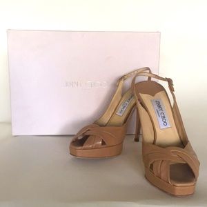 Taupe twist peep toe sling back